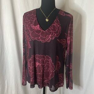 NWT LES SEREIN floral blouse wine/burgundy